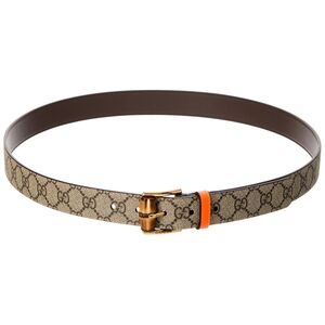 Gucci GG Canvas Belt with Brown Leather Back and Orange Loop
